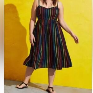 Torrid dress Size 1 Striped Rainbow A-line Midi Dress